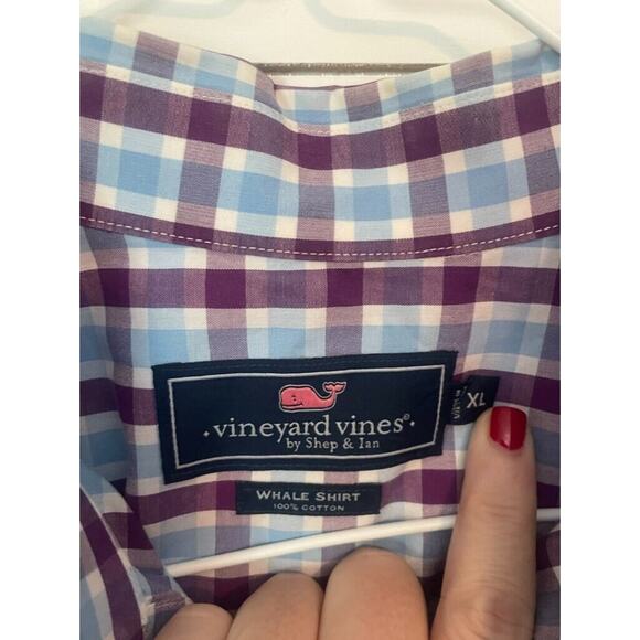 VINEYARD VINES, MENS BUTTON DOWN, WHALE SHIRT,‎ PURPLE & BLUE PLAID, SIZE XL - Picture 4 of 4